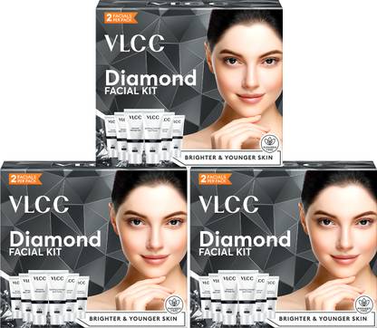 VLCC Diamond Facial Kit - Skin purifying with Parlour Glow - 60 g (Pack of 3)