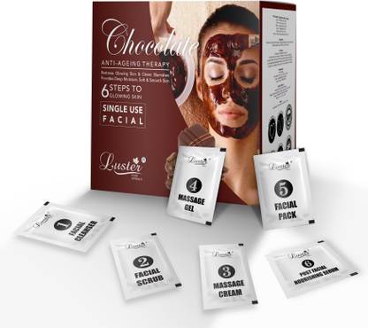 Luster Chocolate Facial kit | 6 Step Facial Kit | Single Use Mini Facial Kit
