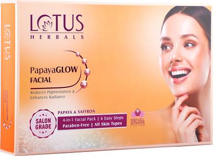 LOTUS HERBALS PapayaGlow 6 easy steps 4 in 1 Facial kit|Instant Glow