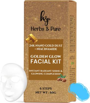 Herbs and Pure Golden Glow Facial Kit with Nano Gold Dust & Niacinamide, Instant Radiant Shine