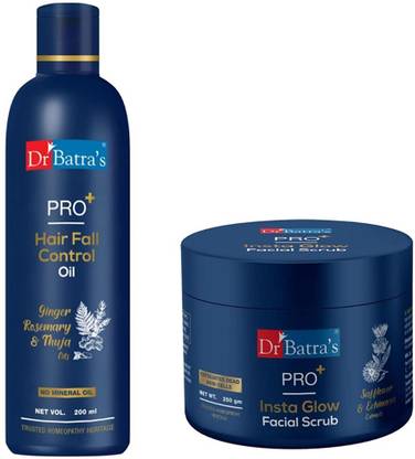 Dr Batra's PRO+ Hair Fall Control Oil -200 ml and PRO+ Insta Glow Facial Scrub-250 g