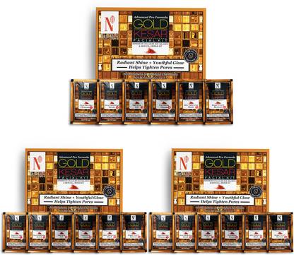 NutriGlow NATURAL'S Gold Kesar Facial Kit with Saffron Extracts for Youthful Glow, (60gm Each)