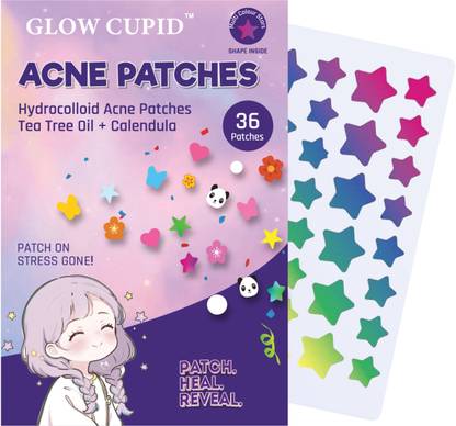 glow cupid Multicolor Star Shape Hydrocolloid Acne Patch with Tea Tree Oil & Calendula.