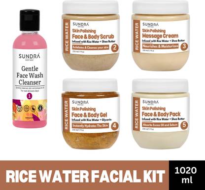 Sundra Secret Herbal Rice Water Skin Polishing Facial Kit | Salon-Like Glowing Skin in 5 Easy Steps