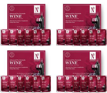 NutriGlow NATURAL'S Advanced Pro Formula Combo Pack of 4 Wine Facial Kit 60 Gm Each for Fairer Complexion, Hydrates & Nourishes Skin