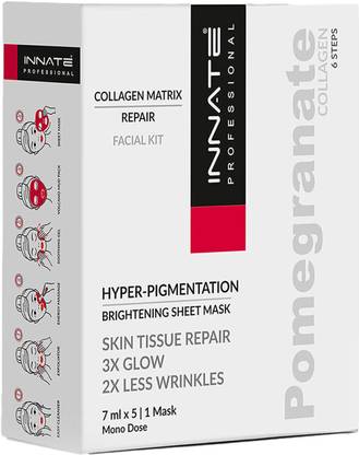 इनसिगनिया वर्ल्ड Pomegranate Facial Kit for Hyperpigmentation with 5 Steps + 1 Sheet Mask | 5 x 7 ml
