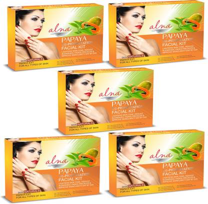 ALNA Papaya De-Pigmentation Facial Kit|Reduce Blemishes & Freckles|Combo Pack Of 5