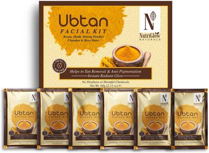 NutriGlow NATURAL'S Ubtan Facial Kit For Glowing Skin, Tan Removal With Haldi & Chandan
