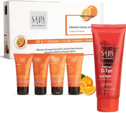 SARA SOUL OF BEAUTY 4-Step Orange Facial Kit With Radiance D-Tan Face Wash Pack