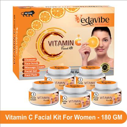 VEDAVIBE Professional Orange Vitamin C Facial Kit For White Glow All Type Skin (Set of 5)