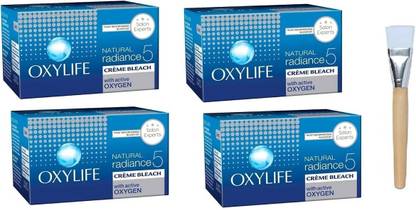 Oxylife Natural Radiance 5 Creme Bleach 27g - Pack Of 4 With Face Pack Brush 1pc