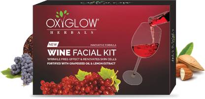 OXYGLOW Wine Facial Kit,Wrikle Free Effect,Renovates Skin Cells,Lemon,Grapeseed Oil