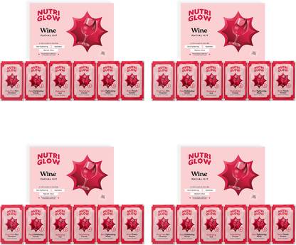 NutriGlow NATURAL'S Advanced Pro Formula Combo Pack of 4 Wine Facial Kit 60 Gm Each for Fairer Complexion, Hydrates & Nourishes Skin