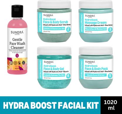 Sundra Secret Herbal Hydra Boost 5 Steps Facial Kit For Multi-Level Skin Hydration And Rejuvenation