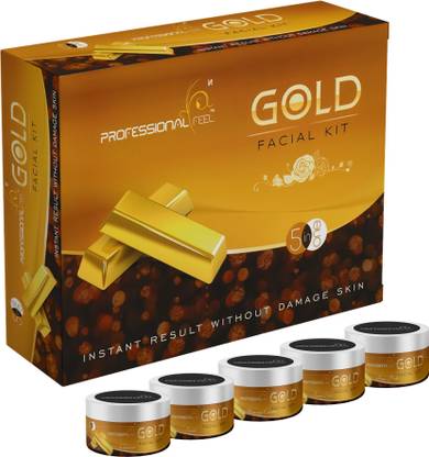 PROFESSIONAL FEEL Gold Facial Kit, Premium Range For Fairness, Whiting, Skin, Instant Glow, Way to use facial kit, Fairness, Whiting, Skin, Instant Result Without Damage Skin (Set of 5) (250 g)