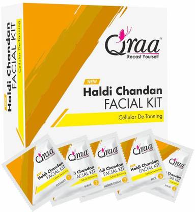 Qraa Haldi Chandan One Time Facial Kit For Cellular De Tanning and Instant Glow