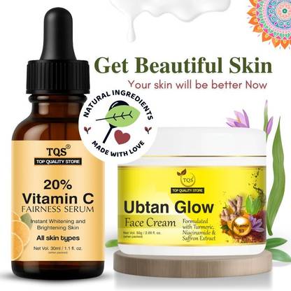 TQS Vitamin c serum +Ubtan Cream Face Brightening & Pigmentation Removal Combo
