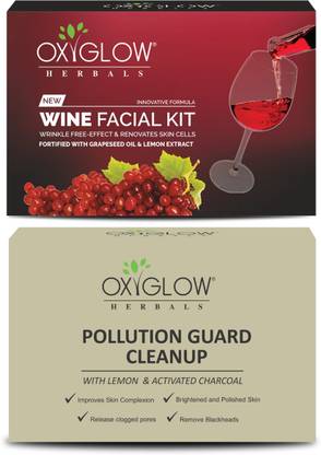 oxy glow herbals Wine Facial Kit 53 Gm & Pollution Gaurd Cleanup 40 Gm