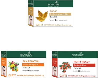 BIOTIQUE Facial Kit Combo - Gold , Tan Removal & Party Ready 65g Each