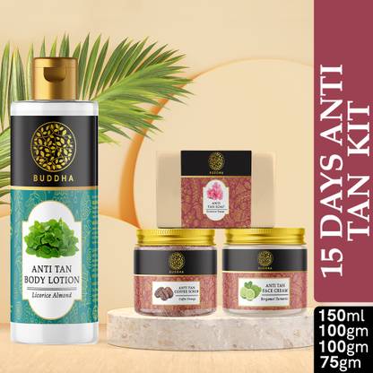 buddha natural 15 Days Anti Tan Kit (Lotion, Cream, Scrub, Soap) - Get Rid of Sun Tanning