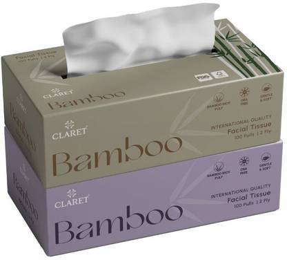 CLARET Soft 2-Ply Bamboo Facial Paper|100 Pulls Each|Pack of 2