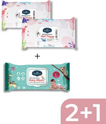 seabird Baby and Refreshing Wipe Combo Pack 72 Baby Wipes and 200 Refreshing Wet Tissues