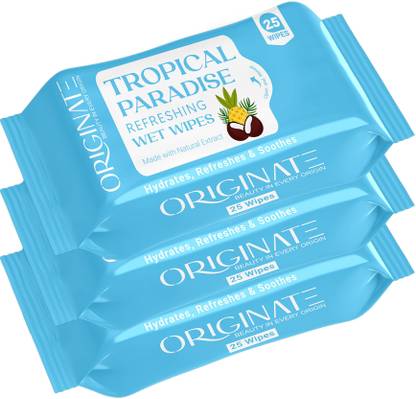 ORIGINATE Tropical Paradice Refreshing Wet Wipes for Easy Makeup Excess Oil Removal-Pack-9