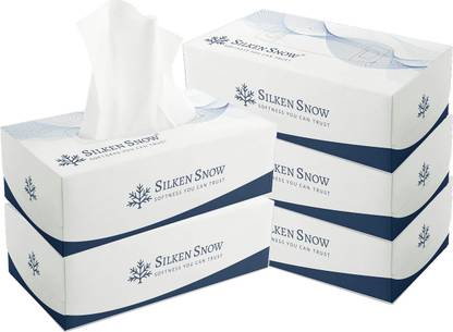 SILKEN SNOW 2 Ply 100 Pulls Facial Tissue Paper Box, Car Tissue Box, Face Tissue - 500 Pulls