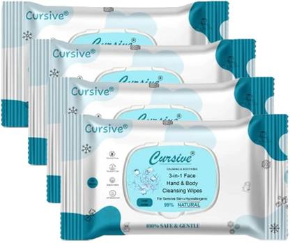 Cursive Unisex Extra Cool Cleaning Face & Body Makeup, Oil ,Sweat Remover Wipes/Tissues