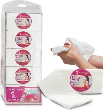 MAJESTIQUE 100pcs Pocket Tissues 20 x 20 cm Travel Pocket Hanky, Rectangle Pouch