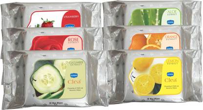 GINNI Cleansing & Refreshing Facial Wipes (Rose,Lemon,Aloevera,Orange,Strawberry,Cucumber) (pack of 6) (30 wipes per pack)
