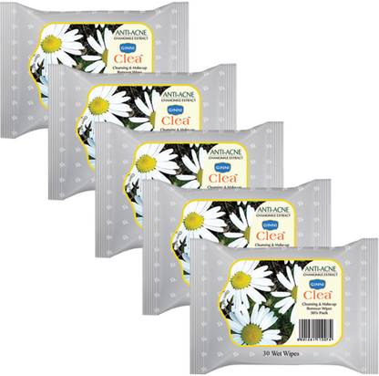 GINNI Cleansing & Refreshing Facial Wipes (Antiacne) (pack of 5) (30 wipes per pack)