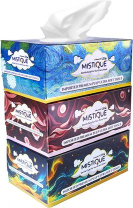 Mistique 2 Ply Facial Tissue Paper Box - Pack of 3 (600 Pulls), Soft & Highly Absorbent