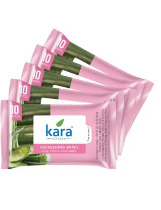 KARA Face Wipes Refreshing, Aloe Vera & Cucumber, facial wipes 10 Wipes pack of 5