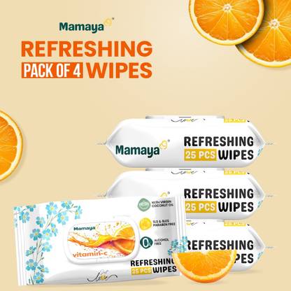MAMAYA REFRESHING FACIAL WIPES VITAMIN C REF PACK OF 4