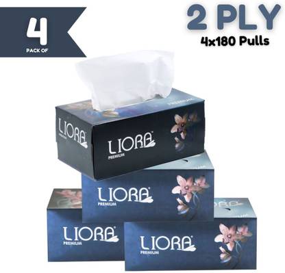 Liora 2 Ply Facial Tissue Paper, 4x180 Pulls, Total 720 Pulls