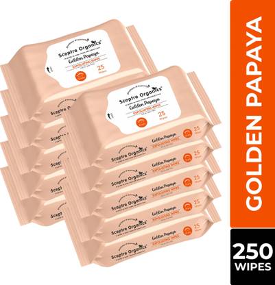 Sceptre Organics Golden Papaya Cleansing & Exfoliating Wipes with Honey | Safe on Skin