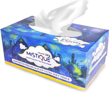 Mistique 2 Ply Facial Tissue Paper Box - 200 Pulls (400 Sheets), Soft & Highly Absorbent