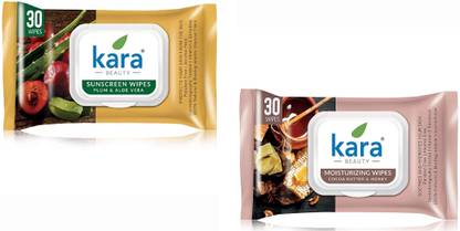 KARA Face Wipes Sunscreen Plum Aloevera & Moisturizing Cocoa Butter & Honey Pack of 2