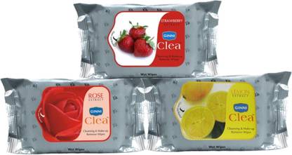 GINNI Refreshing Facial Wipes(Rose,Strawberry,Lemon)-3 Pack(30 Tissue Per Pack)