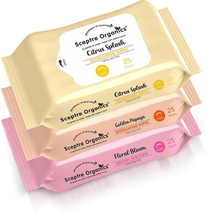 Sceptre Organics Refreshing & Hydrating Cleansing Facial Wet Wipes with 3 Different Fragrances