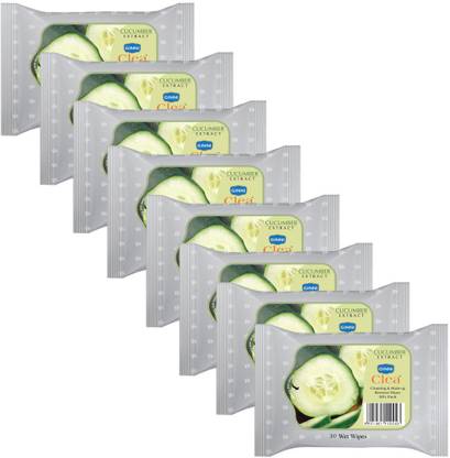 GINNI CLEA Cleansing & Make-up Remover Wet Wipes (Cucumber) (Pack of 8) (30 Wipes Per Pack)