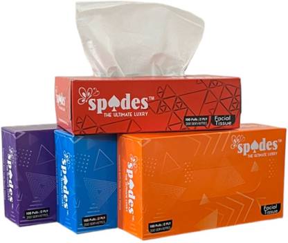SPADES Premium 2 Ply Facial Tissues Box - 100 Pulls - Pack of 4 (400 Pulls)