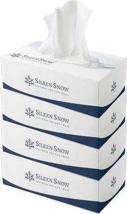 SILKEN SNOW 2 Ply 100 Pulls Facial Tissue Paper Box, Car Tissue Box, Face Tissue - 400 Pulls