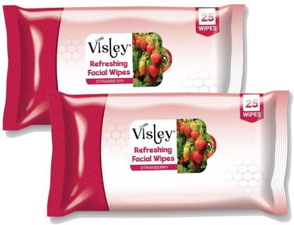 Visley Pack of 2 Face Wet Wipes Cleansing & Refreshing With STRAWBERRY