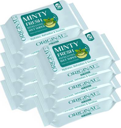 ORIGINATE Minty Fresh Refreshing? Wet Wipes for Easy Makeup, Excess Oil Removal-Pack of 9
