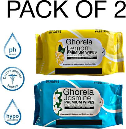 ghorela 2 Face Wipes – Rose, Cucumber, Lemon, Jasmine (Pack of 2, Multicolor)