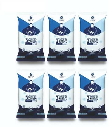Igiene Safe & Hygienic Bed Bath Wipes Pack of 6 ( 10 Wipes Per Pack )