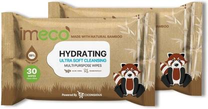 IMECO Bamboo Daily Cleansing Face Wipes with Aloe Vera - 30 Pulls each