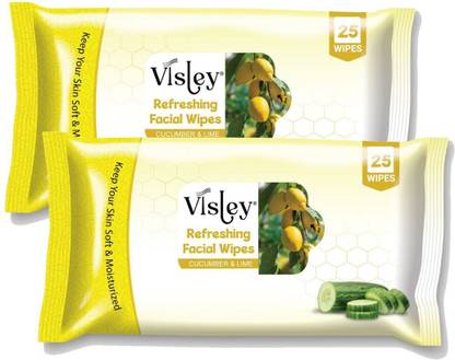 Visley Pack of 2 Face Wet Wipes Cleansing & Refreshing With CUCUMBER & LIME